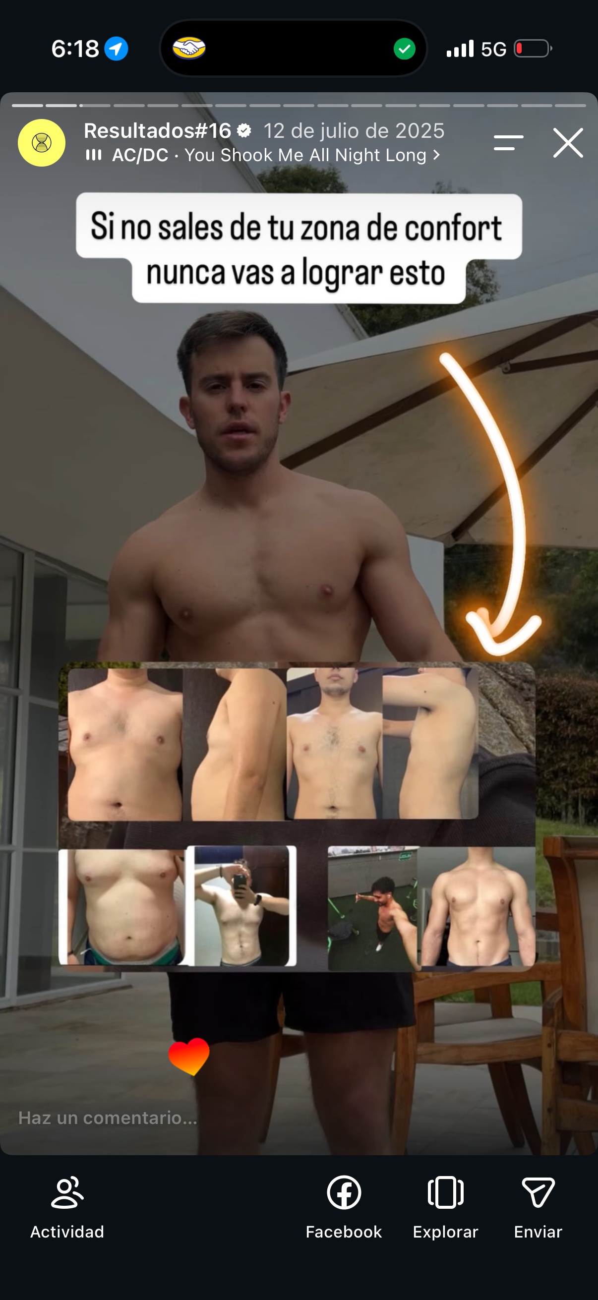Comparación de progreso compartida por una persona de un programa anterior