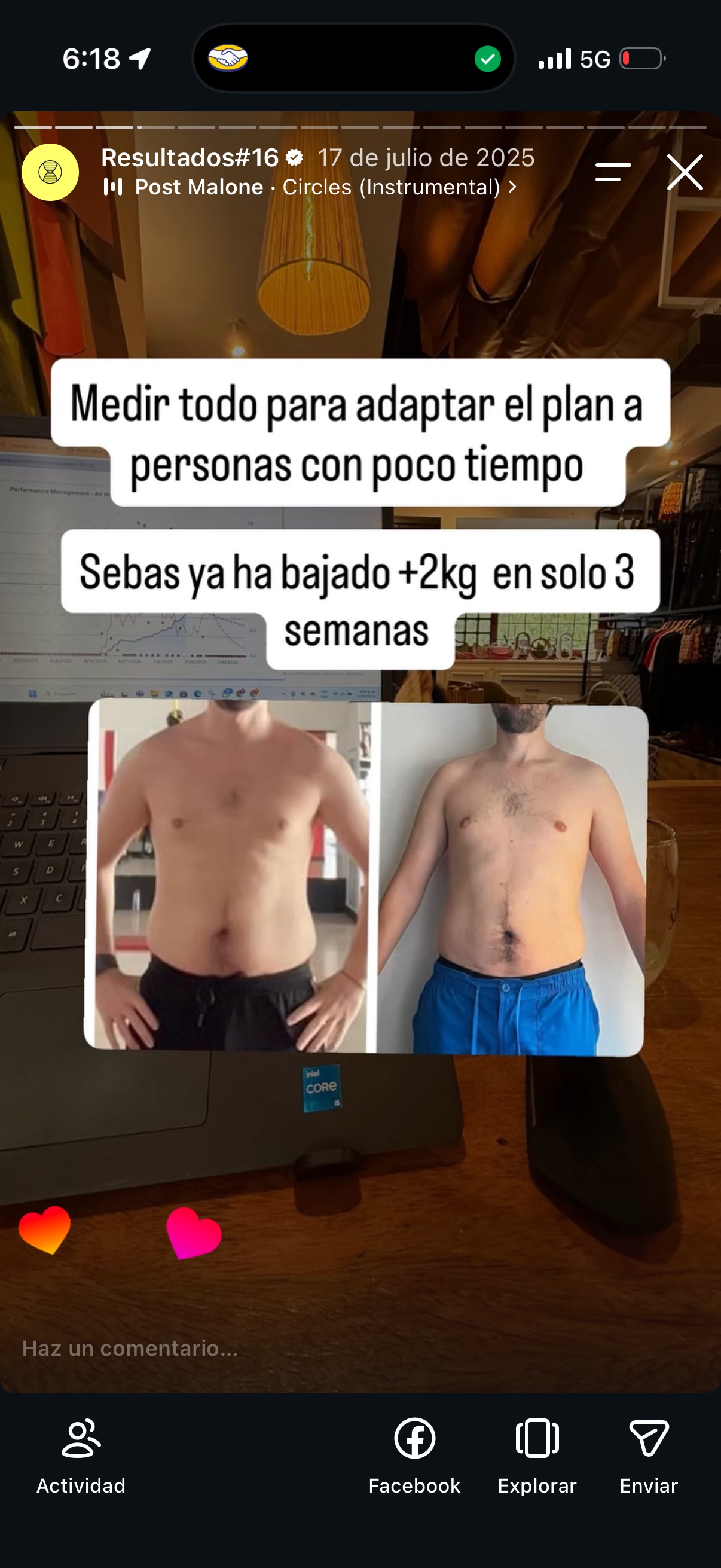 Comparación de progreso compartida por una persona de un programa anterior