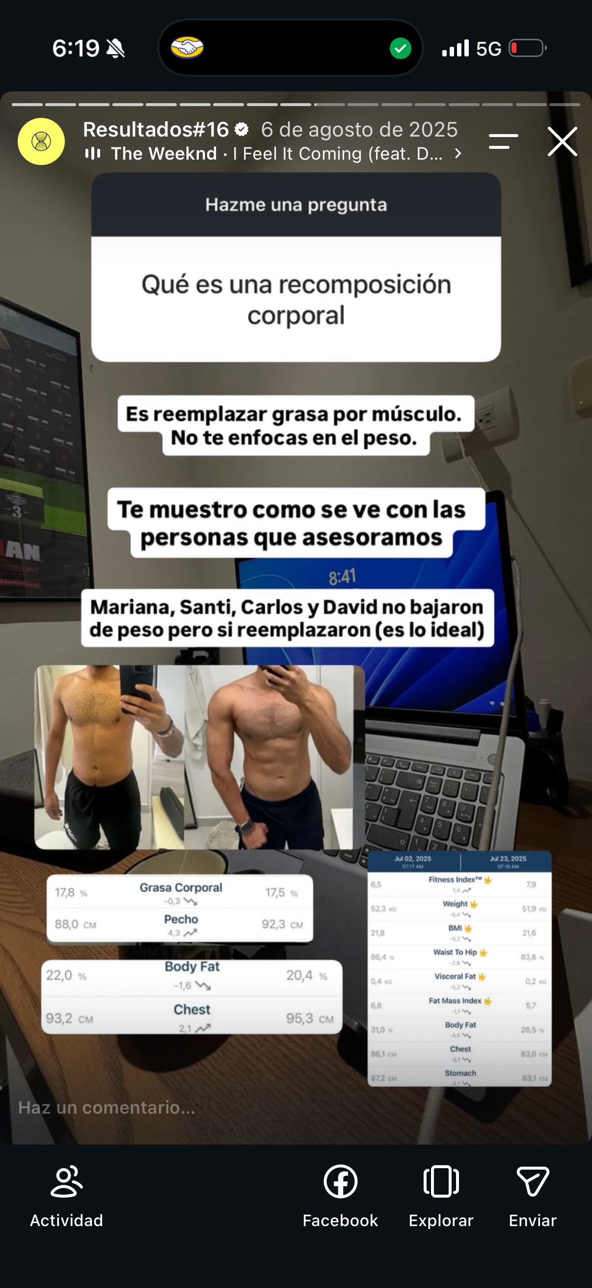 Comparación de progreso compartida por una persona de un programa anterior