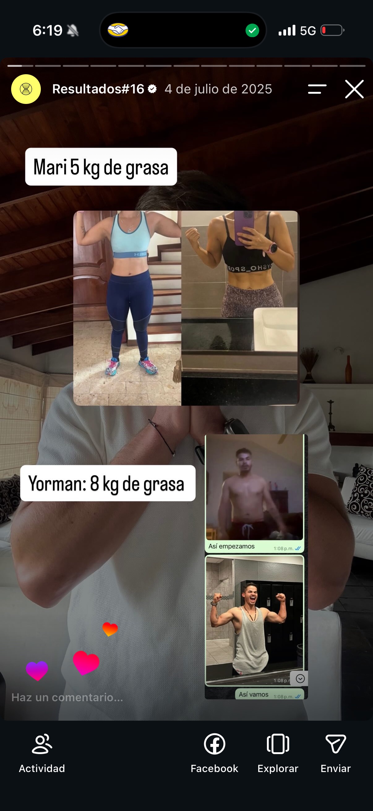 Comparación de progreso compartida por una persona de un programa anterior