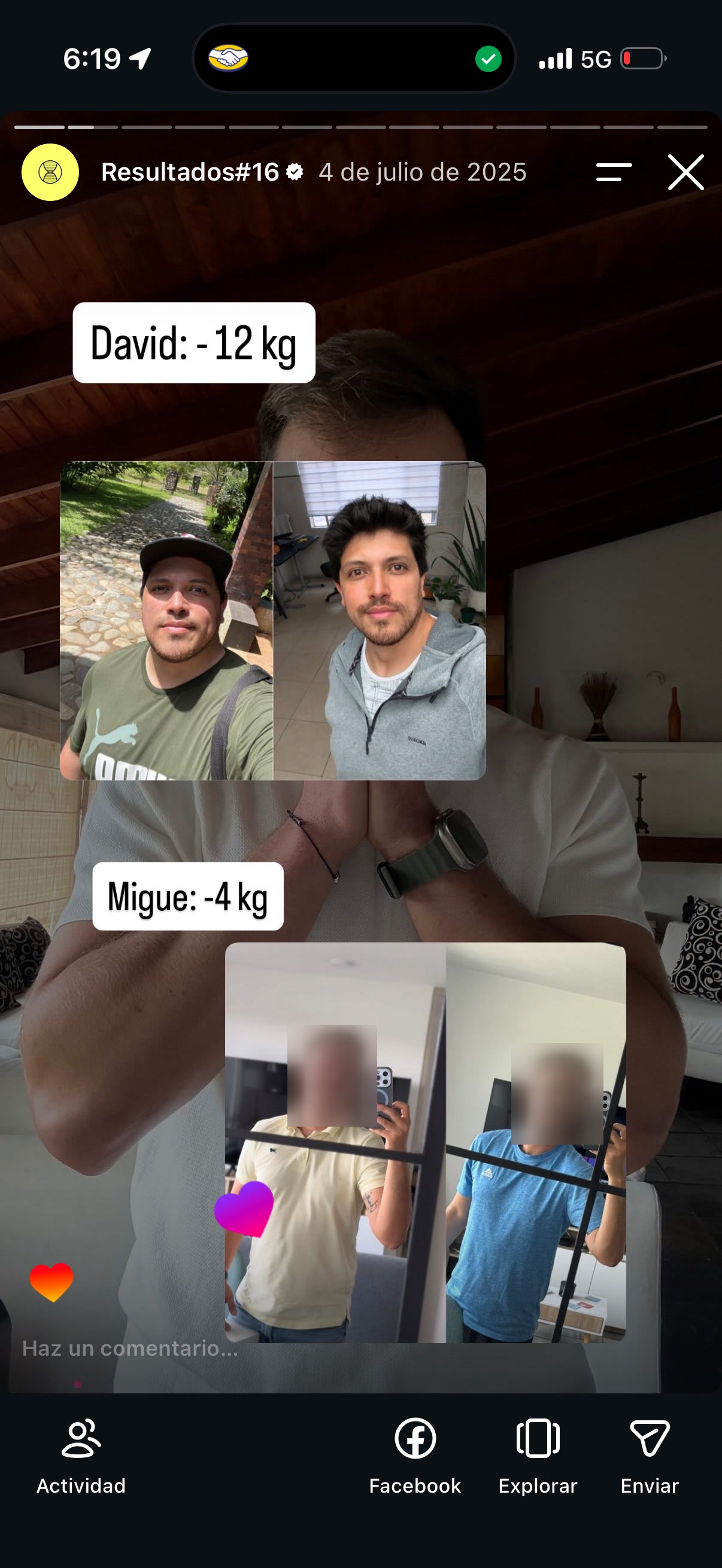Comparación de progreso compartida por una persona de un programa anterior