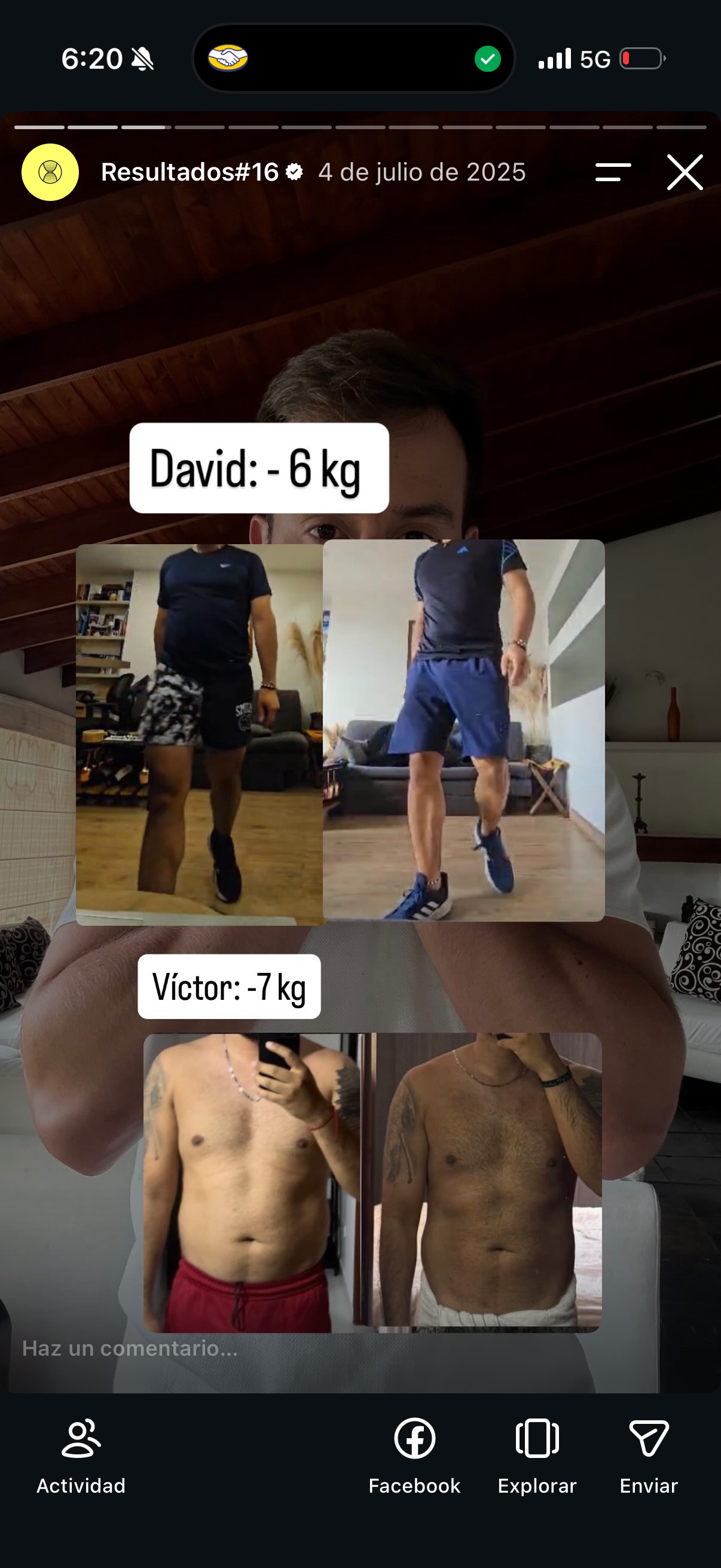 Comparación de progreso compartida por una persona de un programa anterior