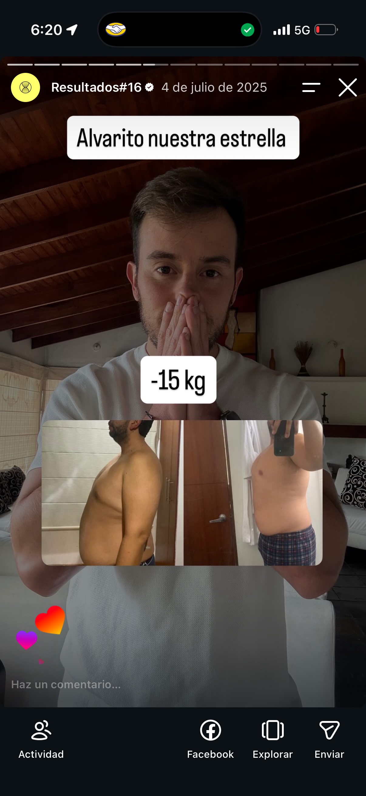 Comparación de progreso compartida por una persona de un programa anterior