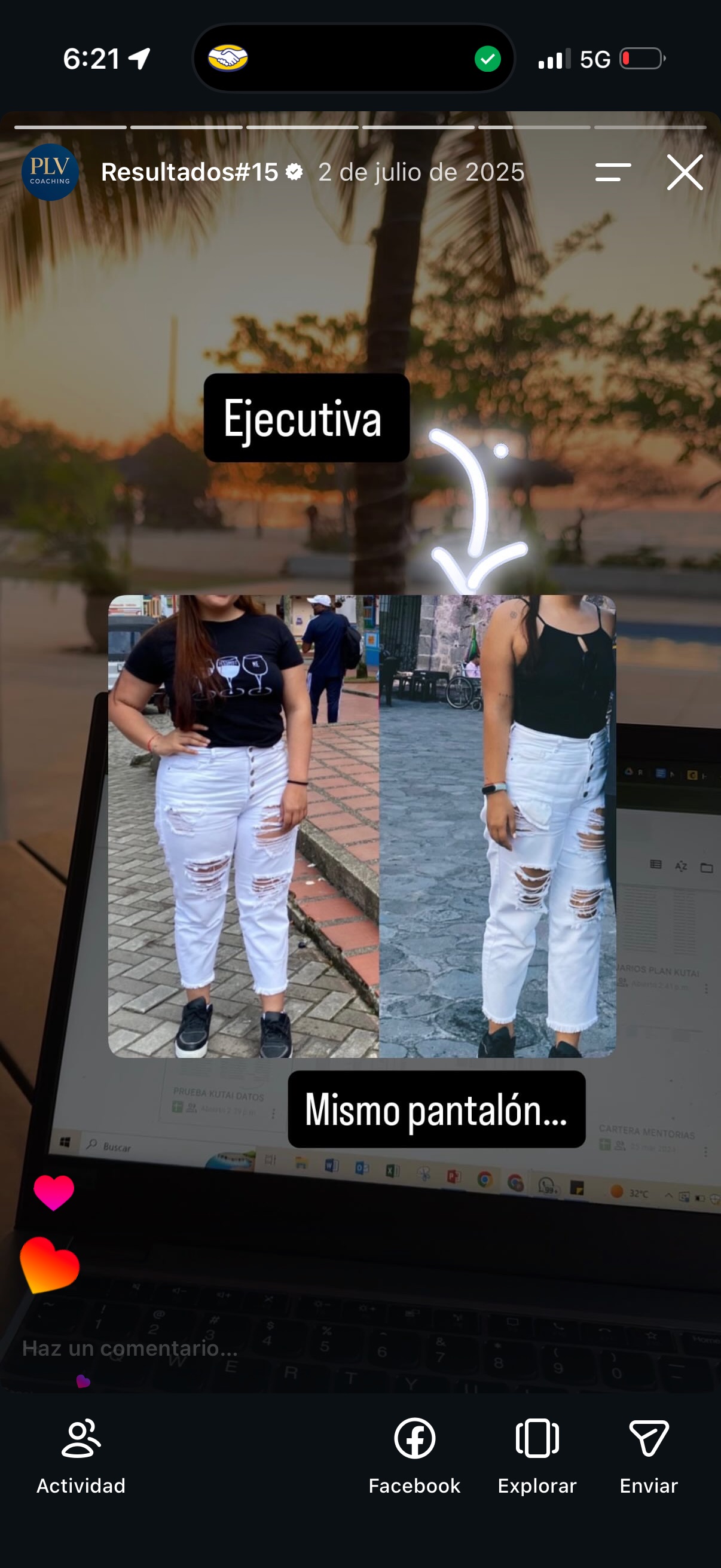 Comparación de progreso compartida por una persona de un programa anterior