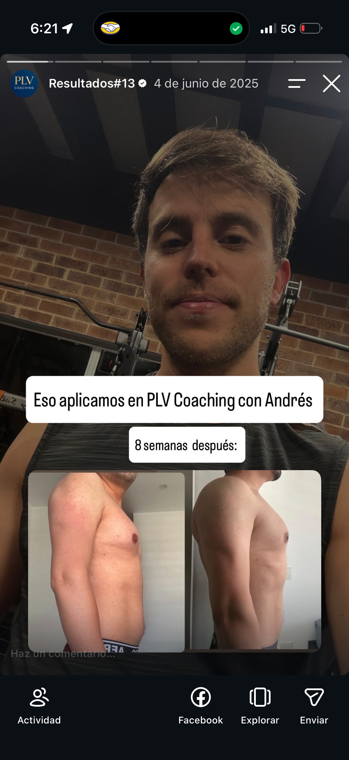 Comparación de progreso compartida por una persona de un programa anterior