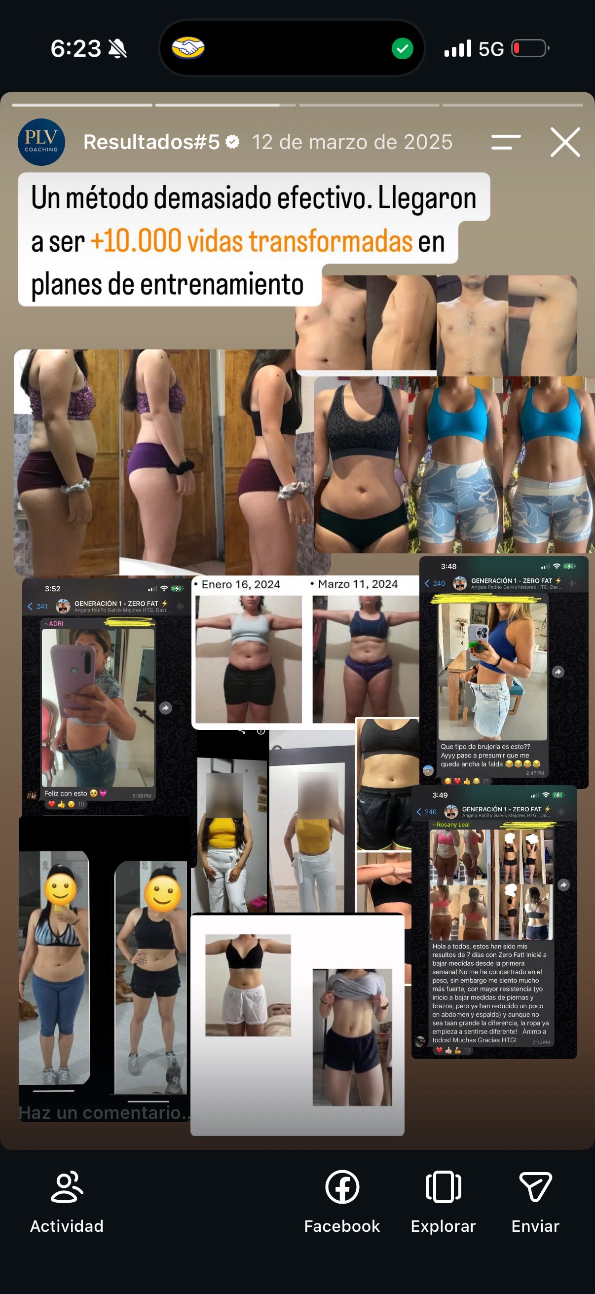 Comparación de progreso compartida por una persona de un programa anterior